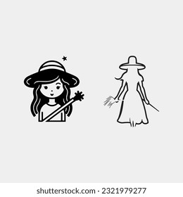 set of cute witch vector isolated on white background