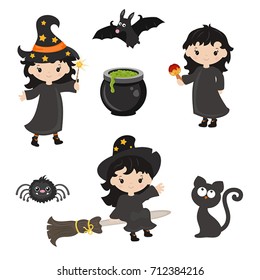 set of cute witches on a white background. Happy Halloween.