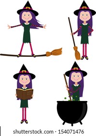 Set of cute witches. Vector illustration.
