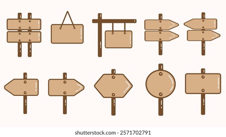 Set of cute wooden sign illustrations can feature a variety of charming, hand-crafted designs perfect for adding warmth and personality to any design project.