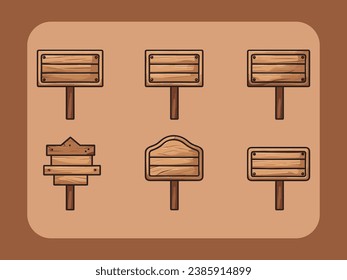 Set of cute wooden sign vector Illustration