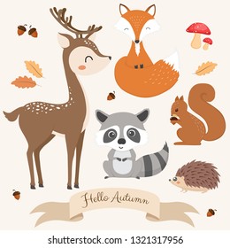 Set of cute woodland animals.