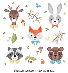 Set of cute woodland animals.