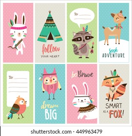 Set of cute woodland animals cards