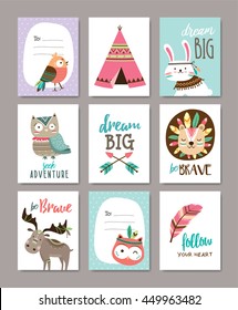 Set of cute woodland animals cards