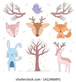 Set of cute Woodland Animals Clip art. Cute animals illustration. Vector illustration.