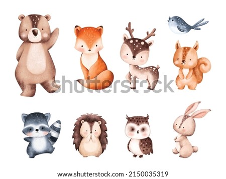 Set of Cute Woodland Animals Illustration  商業照片 © 