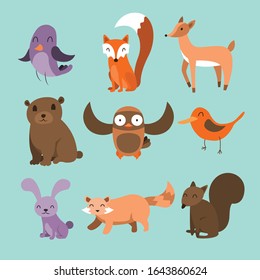 Set of cute woodland animals isolated