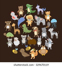 Set of cute woodland animals isolated. Funny Animal Vector illustration