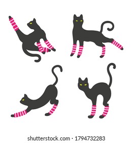 Set of cute working out cats. Vector fitness illustration.