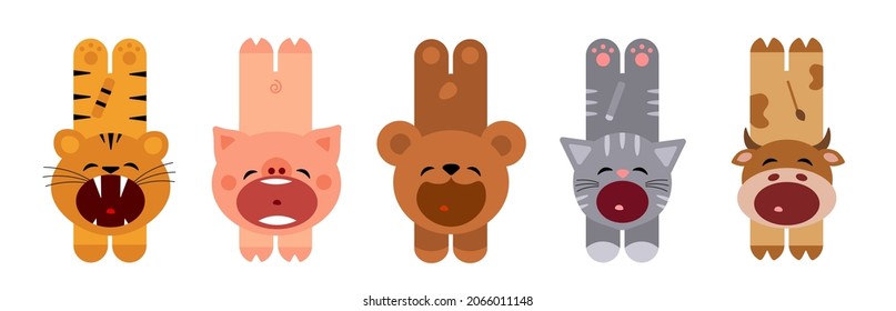 set of cute yawning sleepy animals. Funny animals wants to sleep. Isolated vector illustrations in cartoon style.