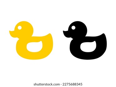 Set cute yellow and black duck cartoon icon flat vector design