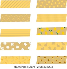 Set of Cute Yellow Digital Washi Tape Elements | Hand Drawn Vector Illustrations for Decor | Scrapbooking, Invitations, Greeting Cards, Party Decorations, Wedding Banners, Posters, Backgrounds |Yellow