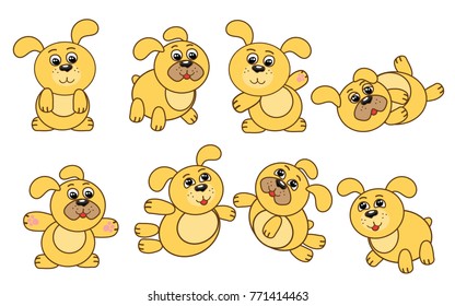 A set of cute yellow dogs, a symbol of the Chinese New Year. Vector illustration.