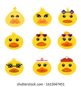 Set of cute yellow duck cartoon vector.