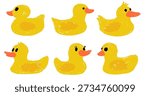 Set of cute yellow duck chick illustration isolated on white background. The duck is painted with a brush. Adorable yellow ducklings in different poses, perfect for children