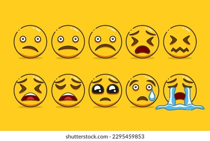 Set of Cute Yellow Emoji with Outline Style