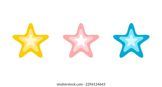 set cute yellow pink blue star doodle icon flat vector design