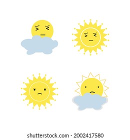 Set of cute yellow suns on a white background. Element  design, Wallpaper, baby design, postcards.