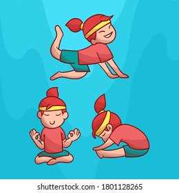 conjunto de tiernos personajes de yoga con apariencia opcional. vector kawaii premium