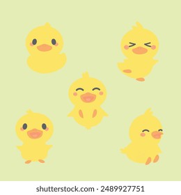 set lindo amarillo patos ilustrador 