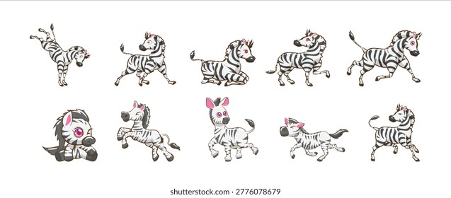 Set cute zebra in