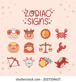 set of cute zodiac signs