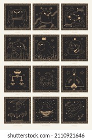 Set of cute zodiac signs in cartoon style. Vector illustration.