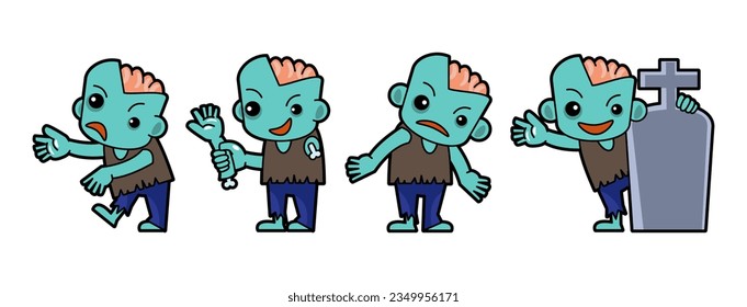 Set of cute Zombie cartoon characters . Halloween concept . Isolate white background . Vector .