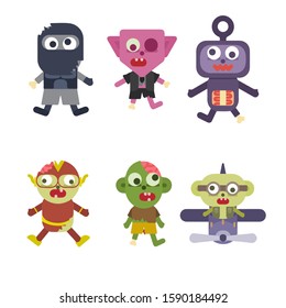 Set of a cute zombies isolated on white background. Different zombies in cartoon style. Vector illustration
