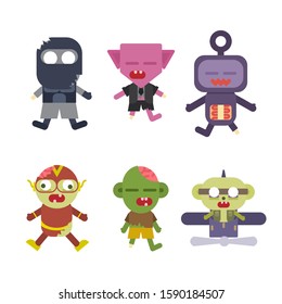 Set of a cute zombies isolated on white background. Different zombies in cartoon style. Vector illustration
