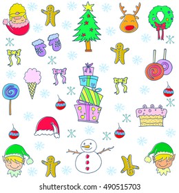 Set with cuter christmas element doodle vector art
