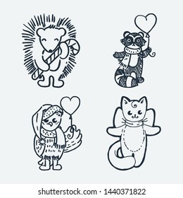 Set of cutest animals. Cartoon hand drawn vector illustration. Nice for t-shirt print, kids wear fashion design, clip-art, baby shower invitation cards