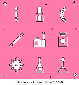 Fijar el empujador de cutícula, Frasco de esmalte de uñas, archivo de uñas, crema de mano de tubo, uñas falsas e icono. Vector