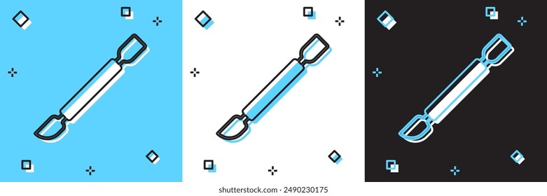 Set Cuticle pusher icon isolated on blue and white, black background. Tool for manicure.  Vector