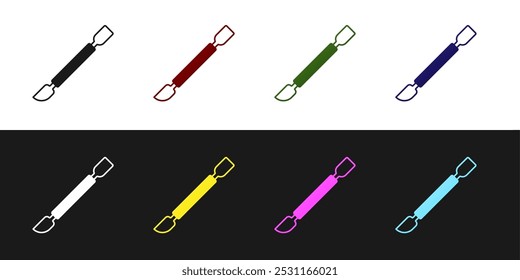 Set Cuticle pusher icon isolated on black and white background. Tool for manicure.  Vector