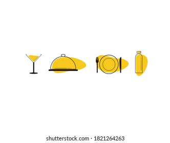 Set Cutlery Flat Icon on white background in vector illustration