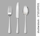 Set cutlery of fork, spoon. Hight realistic vector illustration on grey background. Ready for your design. EPS10.	