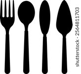 Set cutlery of fork  spoon icon vector art, Fork  spoon vector silhouette, Spon  forks set art isolated