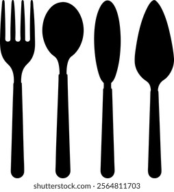 Set cutlery of fork  spoon icon vector art, Fork  spoon vector silhouette, Spon  forks set art isolated