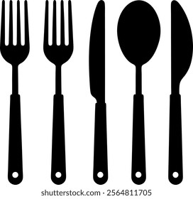 Set cutlery of fork  spoon icon vector art, Fork  spoon vector silhouette, Spon  forks set art isolated