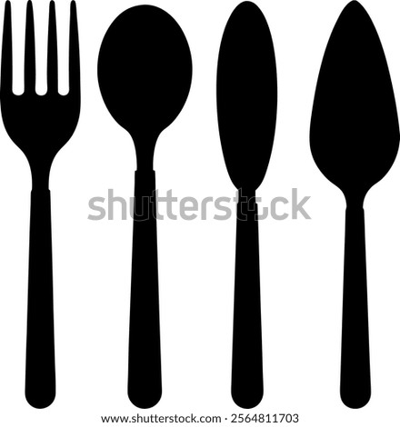Set cutlery of fork  spoon icon vector art, Fork  spoon vector silhouette, Spon  forks set art isolated