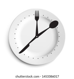 Set cutlery of fork, spoon and plate. Vector illustration on white background. Ready for your design. EPS10.	