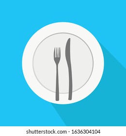 Set of cutlery of fork, spoon and plate. Vector illustration on white background. Ready for your design.