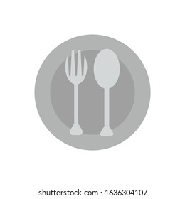Set of cutlery of fork, spoon and plate. Vector illustration on white background. Ready for your design.