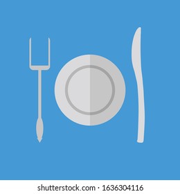 Set of cutlery of fork, spoon and plate. Vector illustration on white background. Ready for your design.