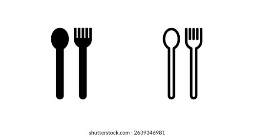 A set of cutlery icons including fork, knife, and spoon, ideal for dining, restaurant, kitchen, and food related services.