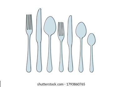 set of Cutlery knife, fork, spoon vector doodle icons. Isolated on white background. Design for menu restaurant and cafe. Kitchen cutlery