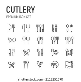 Set of cutlery line icons. Premium pack of signs in trendy style. Pixel perfect objects for UI, apps and web. 