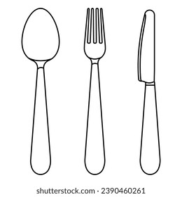 Set of cutlery in linear style. Spoon, fork ,knife. Vector illustration with dining tools